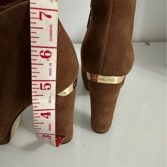 Like-New- Michael Kors Brown Gold Suede Side Zip Heel Ankle Boots (6) - Picture 12 of 12